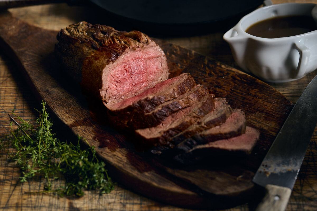 Whole Roast Fillet of Beef with a Mustard and Herb Crust