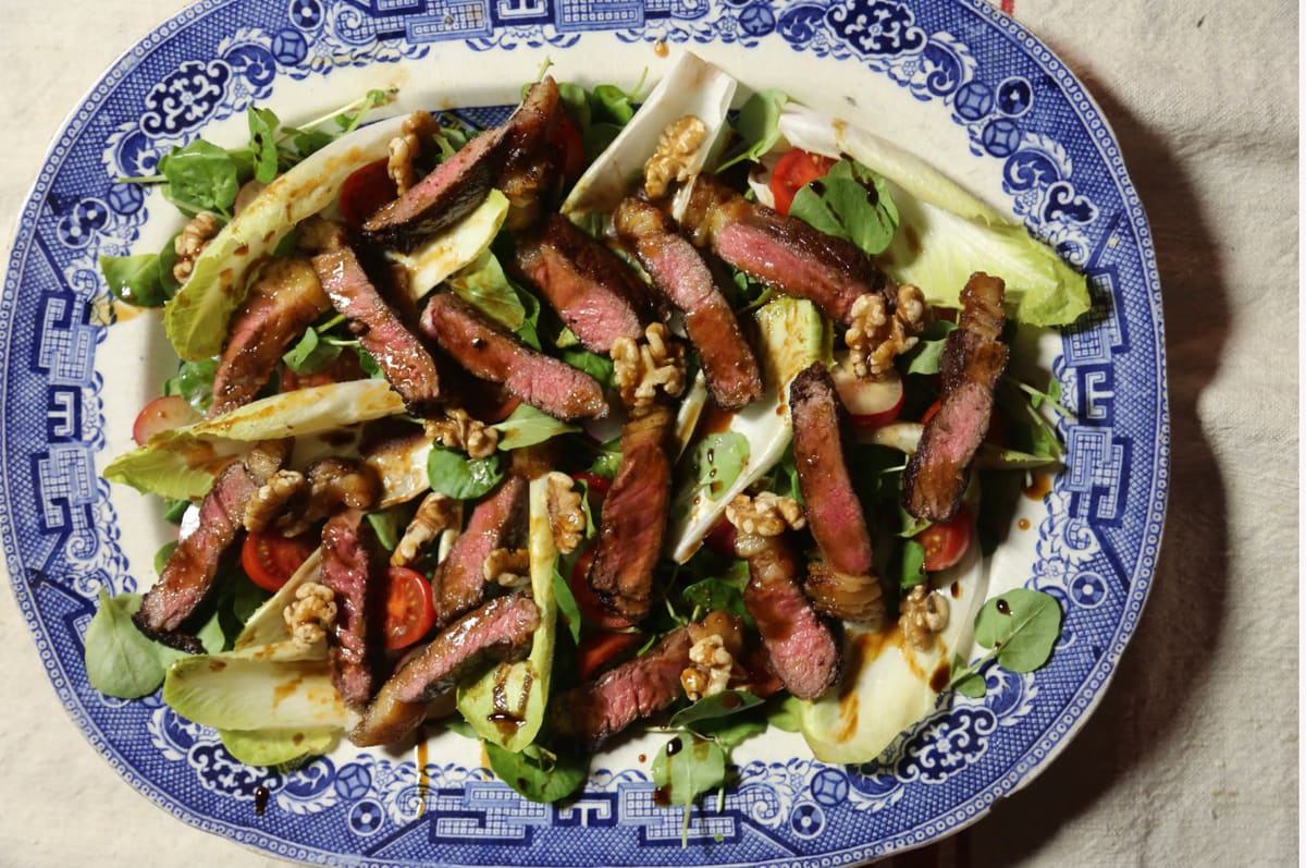 Sirloin Steak Salad with Chicory, Watercress and Date Vinaigrette