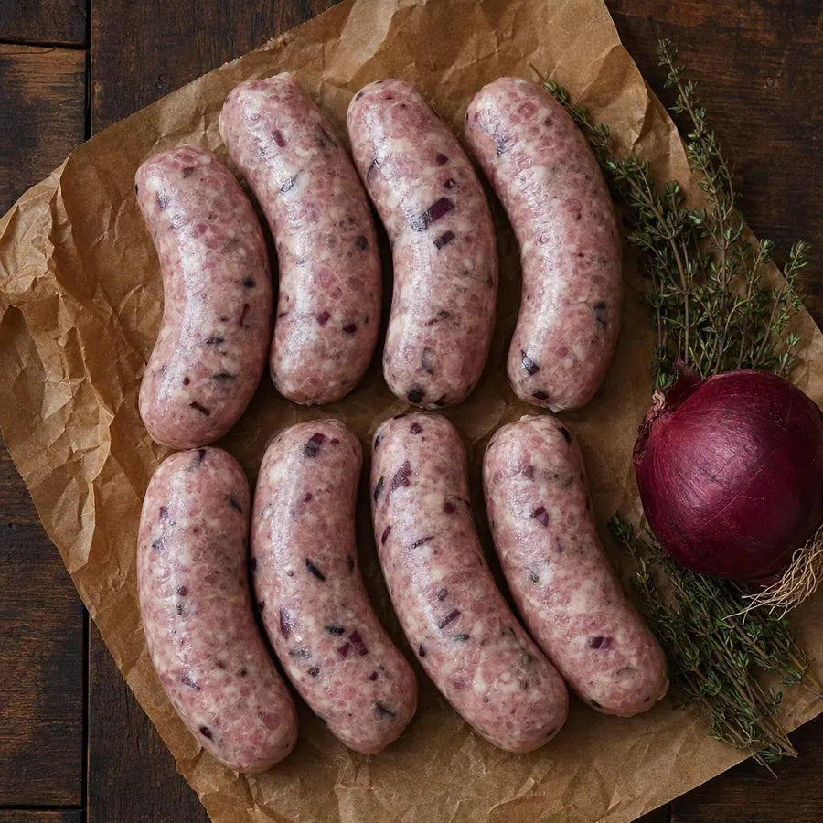 Pork and Confit Red Onion Sausages