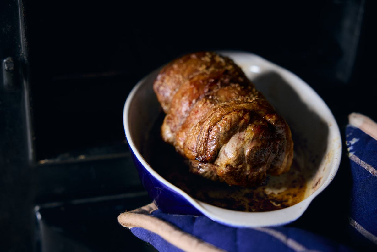 Boneless leg of lamb, cooked