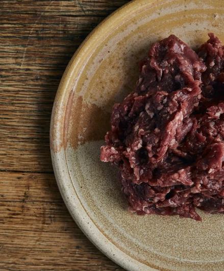 Wild venison mince on a stoneware plate