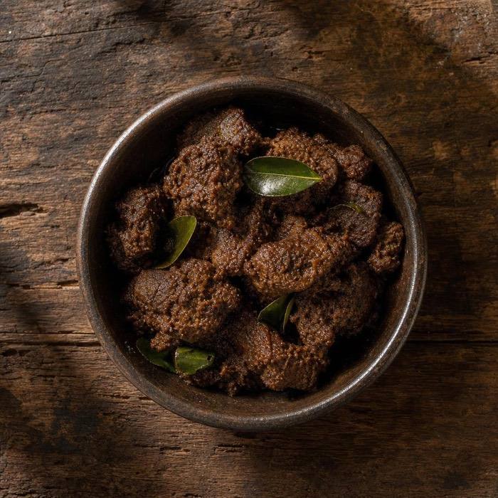 Rustic slow-cooked beef rendang