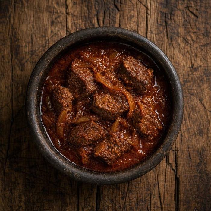 Rustic Ethiopian beg wot beef stew