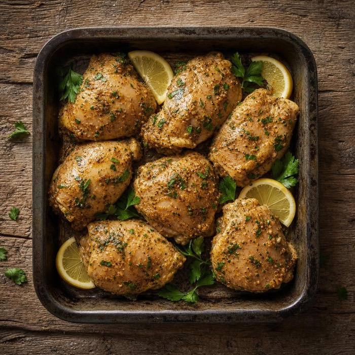 Rustic raw Lebanese chicken thighs