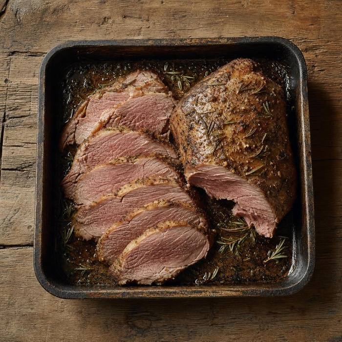 Rustic carved pre-cooked lamb leg