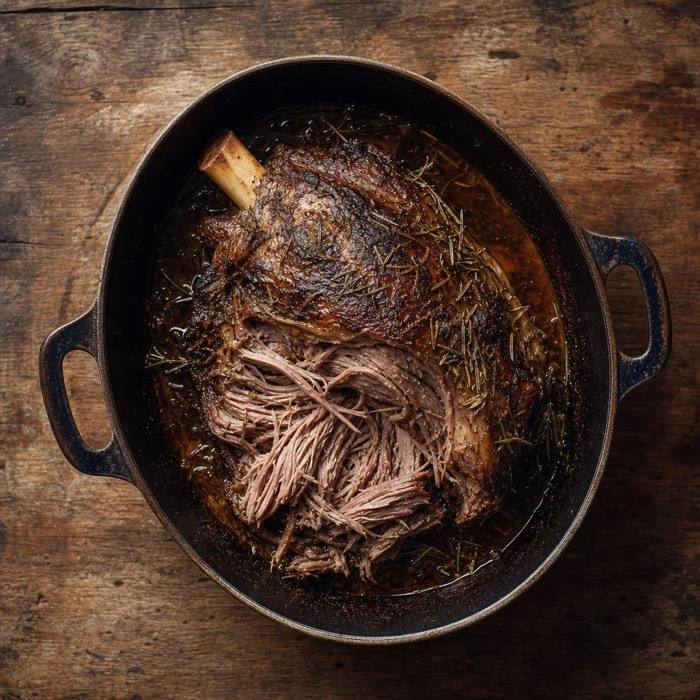 Rustic tender pre-cooked lamb shoulder