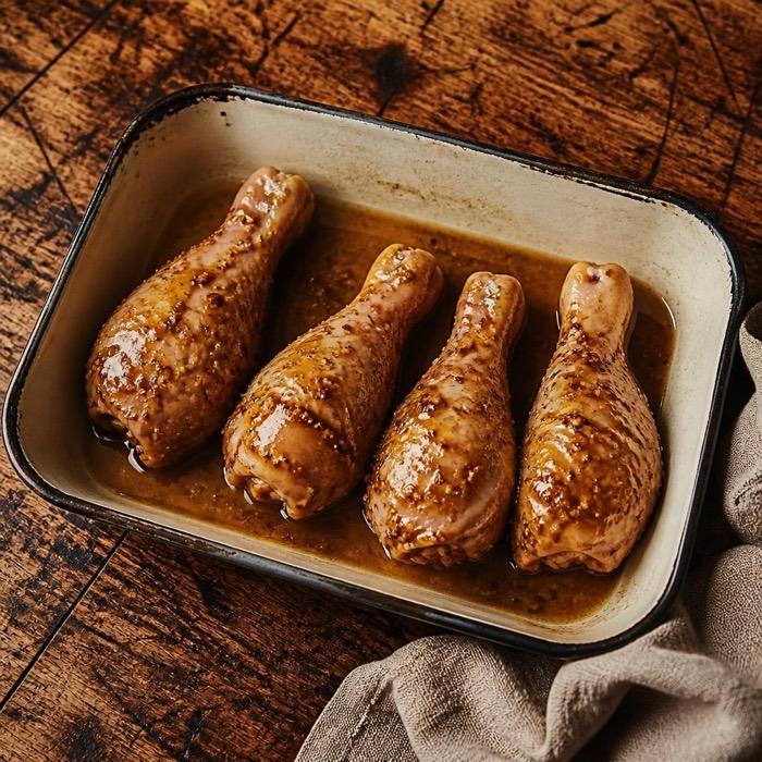 Rustic raw soy, honey and mustard chicken drumsticks